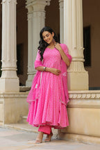 Persian Pink Cotton Anarkali Suit Set