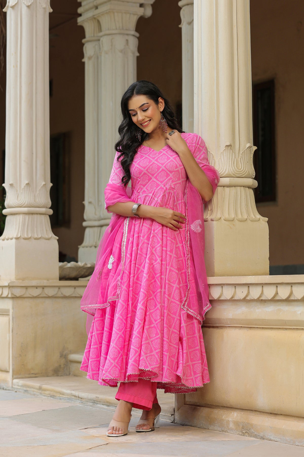 Persian Pink Cotton Anarkali Suit Set