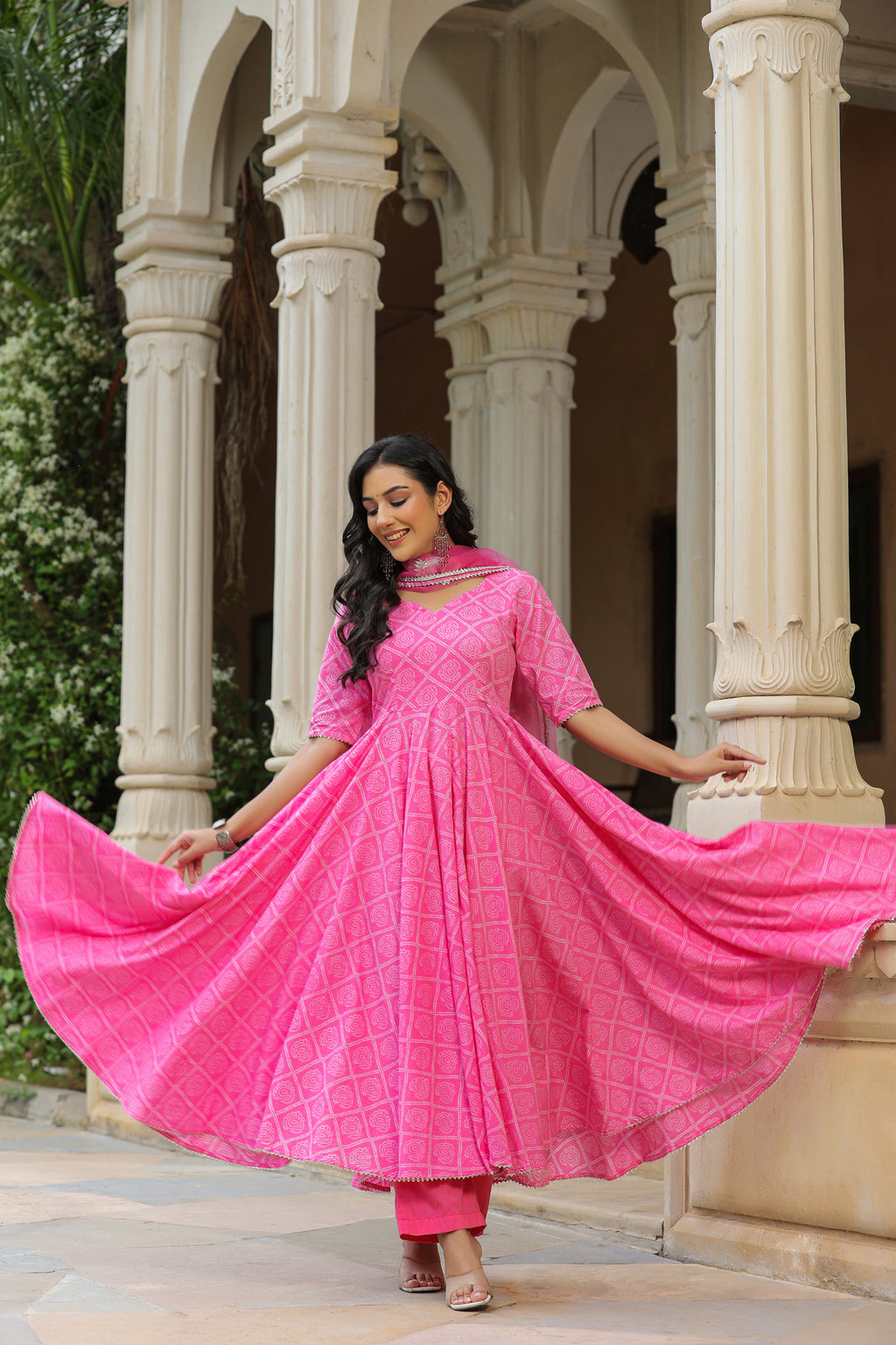 Persian Pink Cotton Anarkali Suit Set