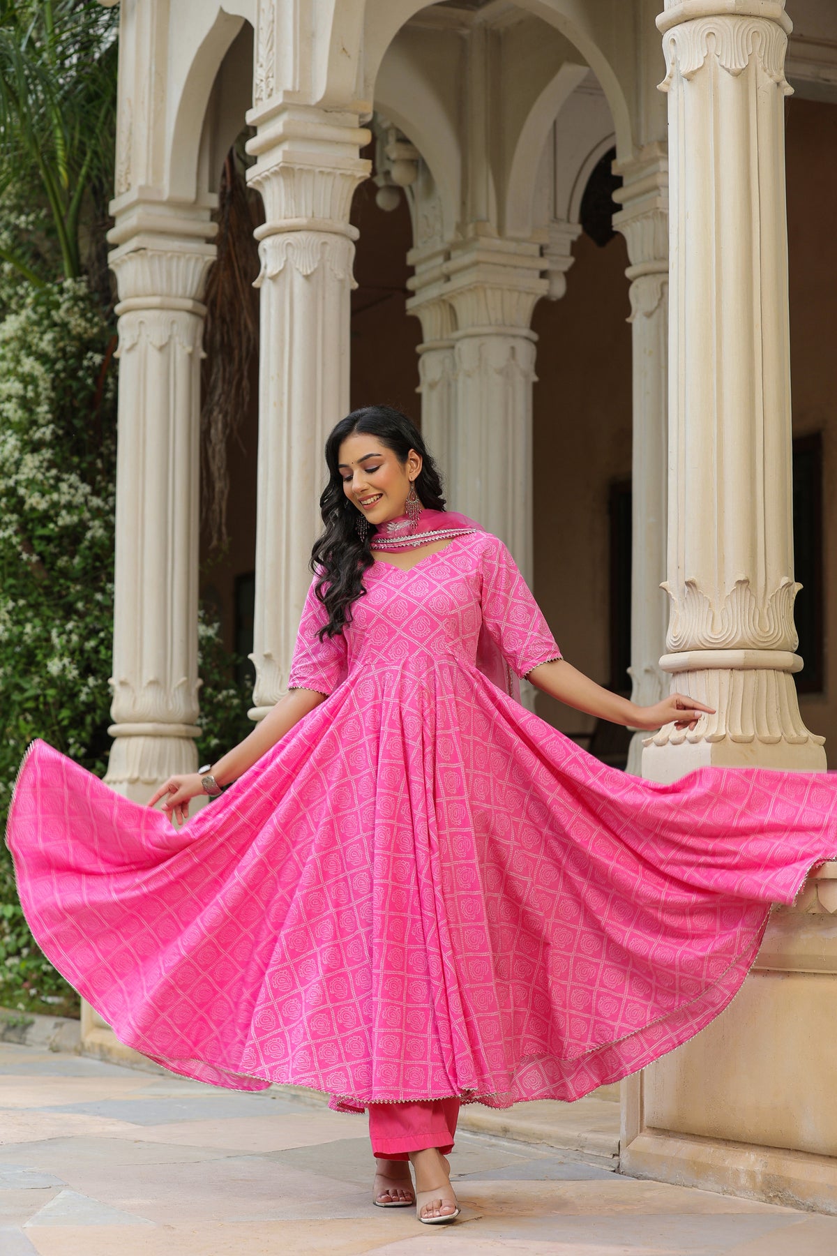 Persian Pink Cotton Anarkali Suit Set