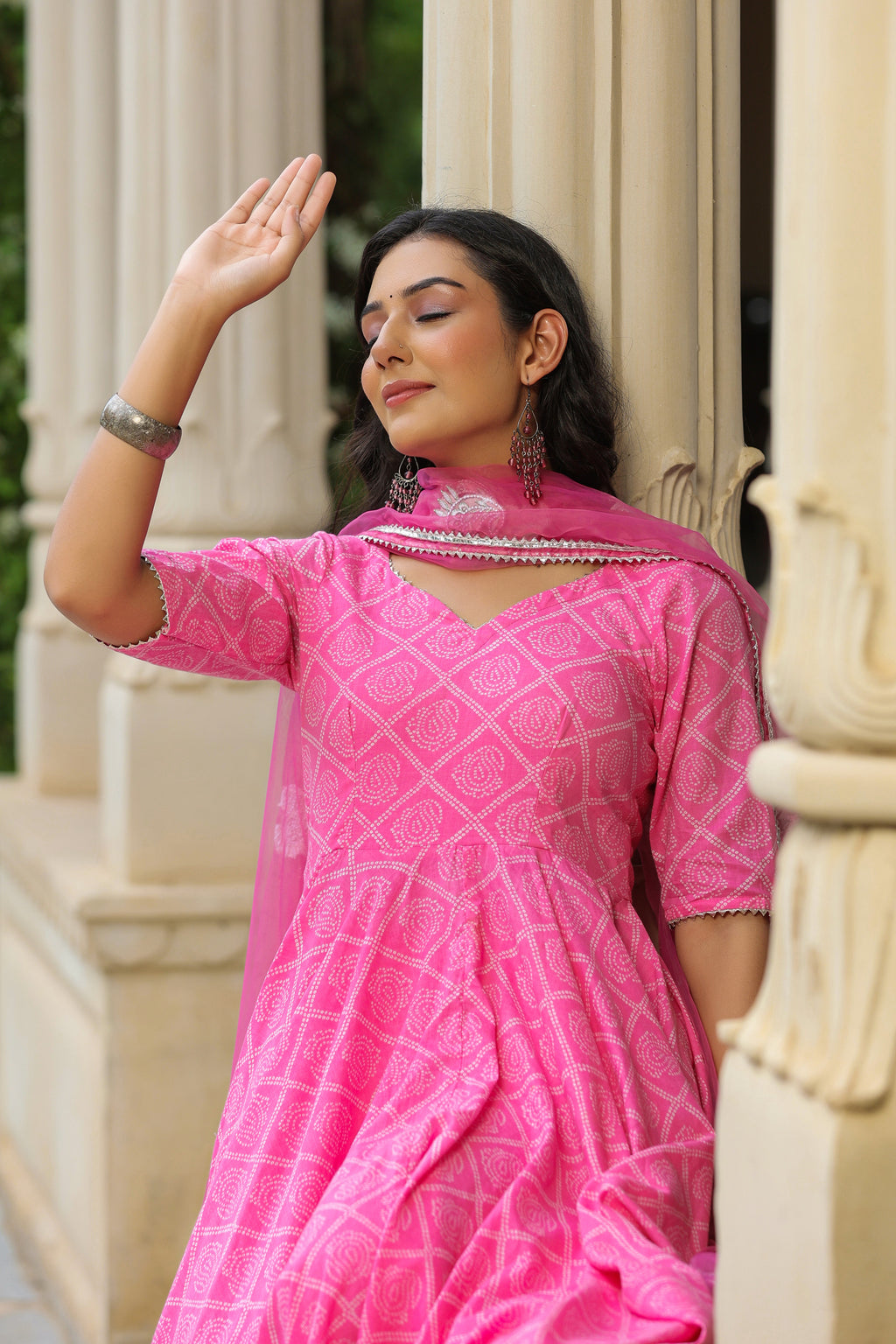 Persian Pink Cotton Anarkali Suit Set