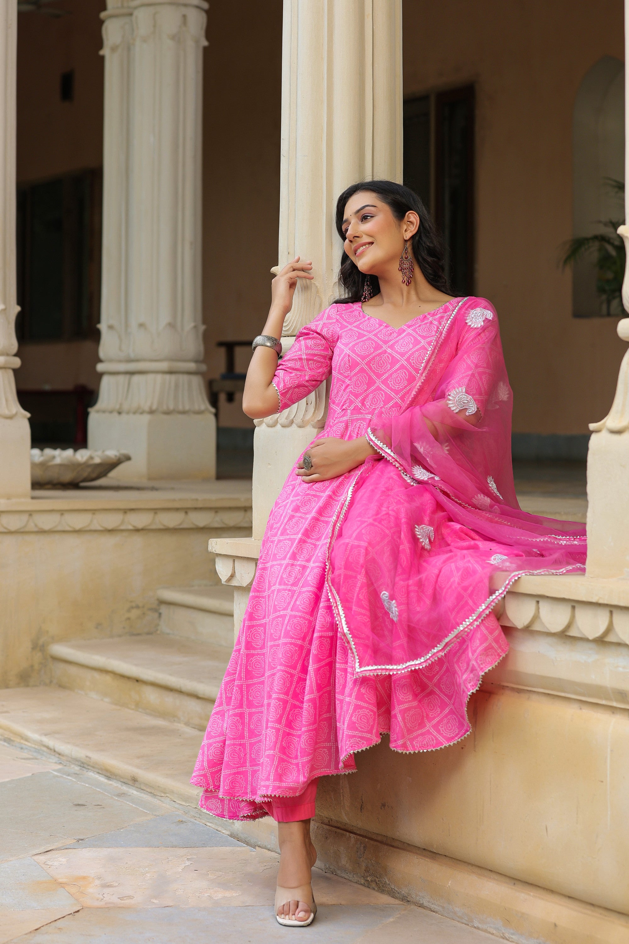 Persian Pink Cotton Anarkali Suit Set