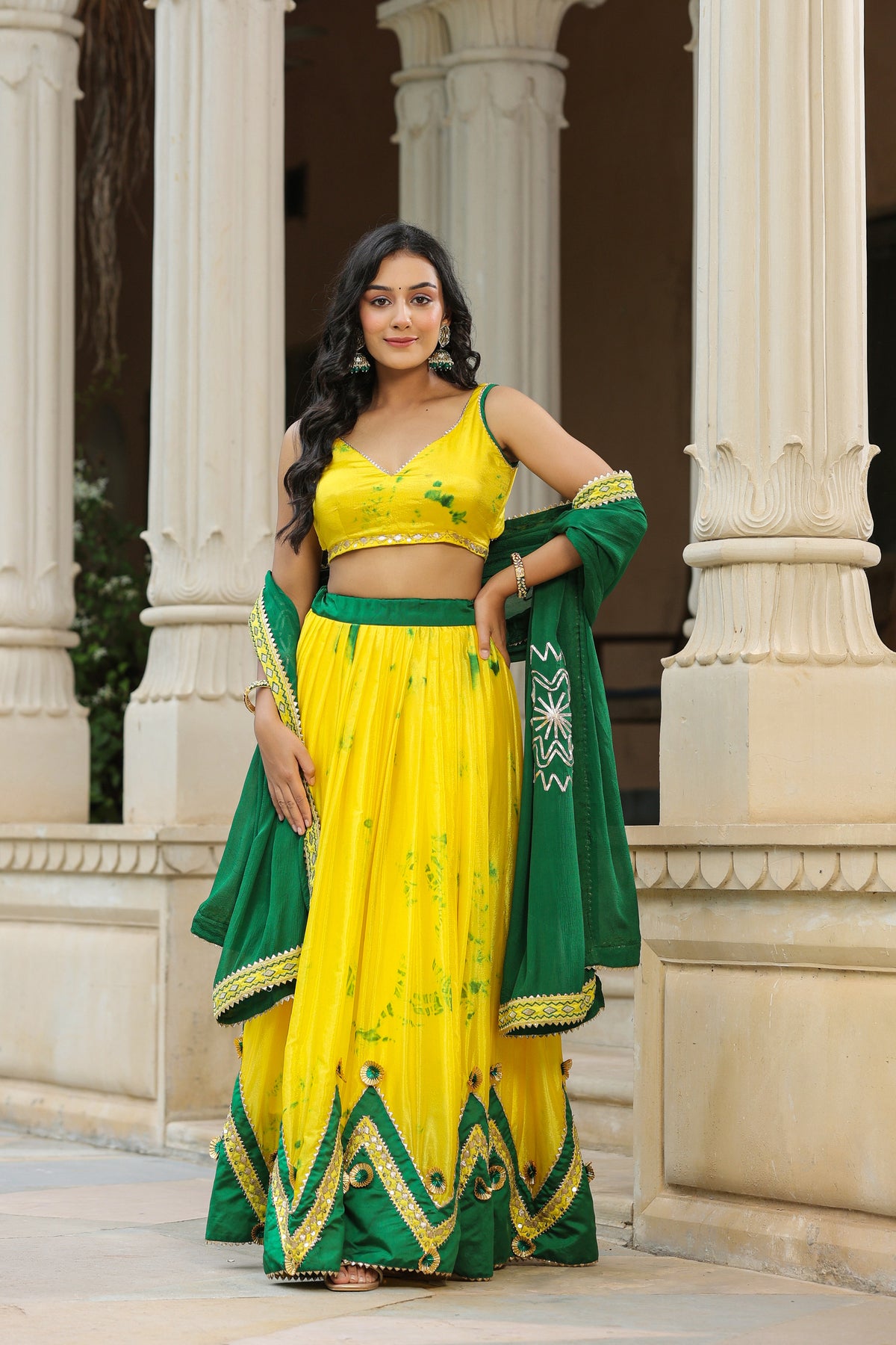 Golden Fizz Yellow Chinon Lehenga Set