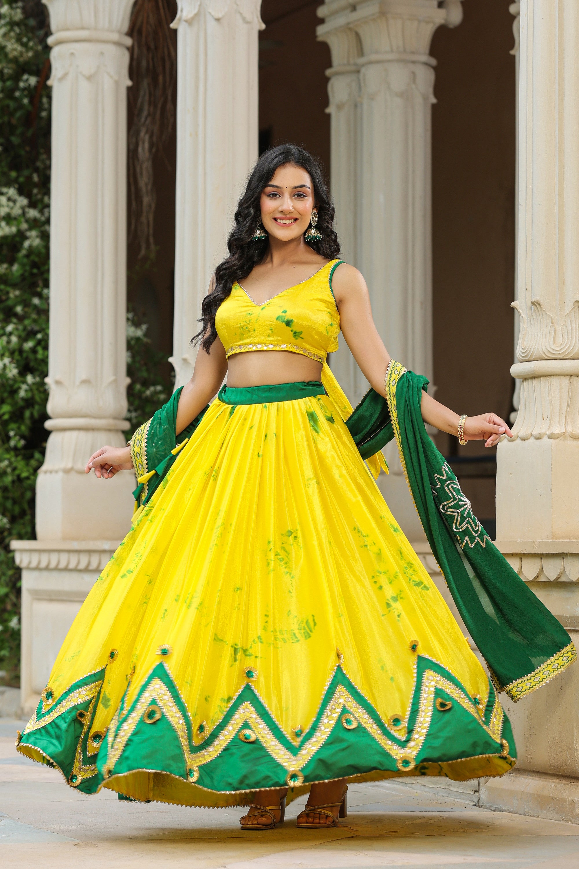 Golden Fizz Yellow Chinon Lehenga Set