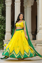 Golden Fizz Yellow Chinon Lehenga Set
