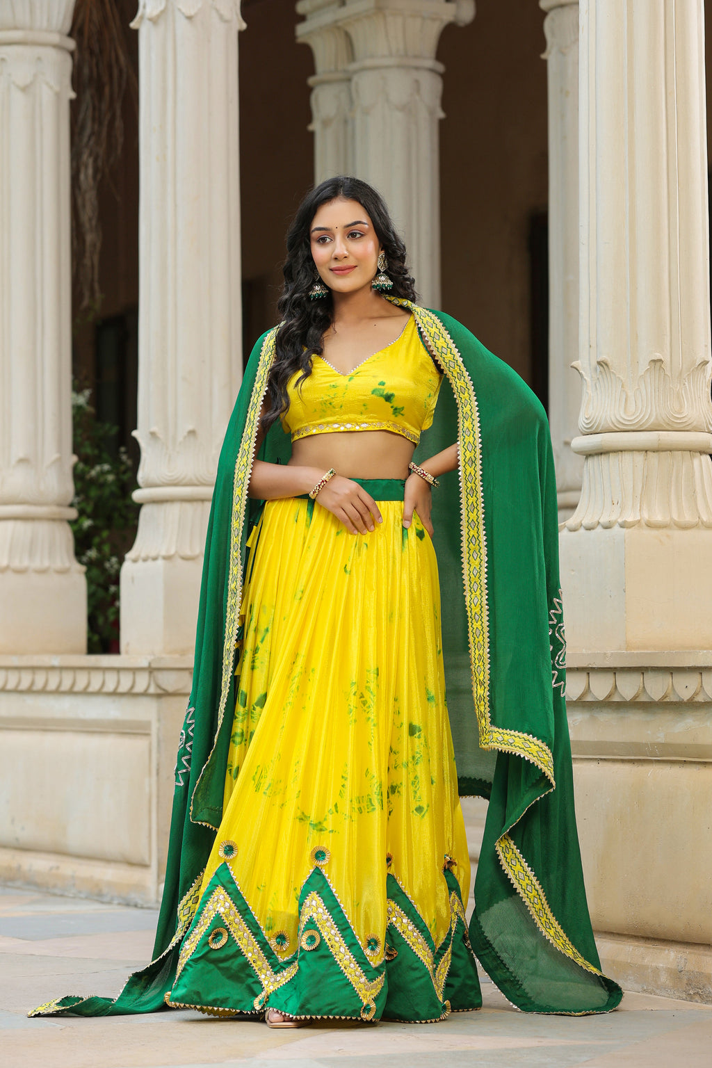 Golden Fizz Yellow Chinon Lehenga Set