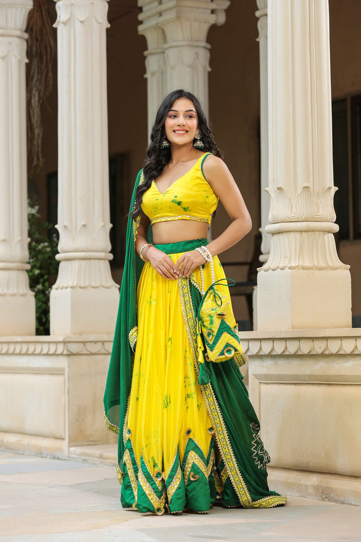 Golden Fizz Yellow Chinon Lehenga Set