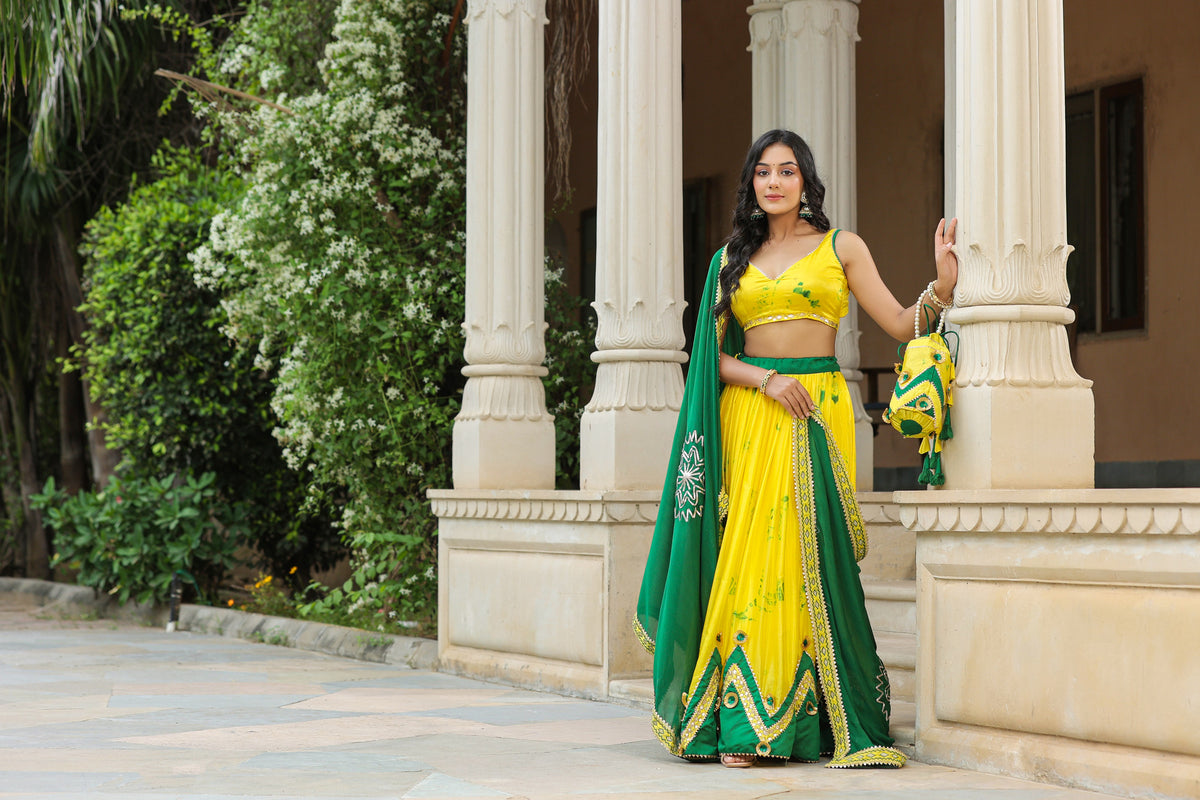 Golden Fizz Yellow Chinon Lehenga Set