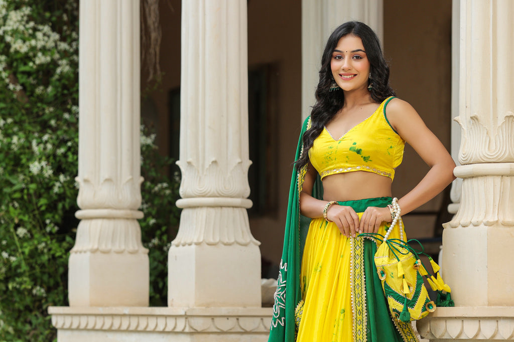 Golden Fizz Yellow Chinon Lehenga Set