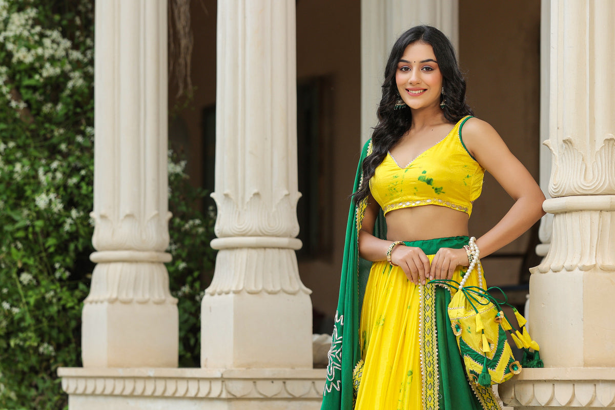 Golden Fizz Yellow Chinon Lehenga Set