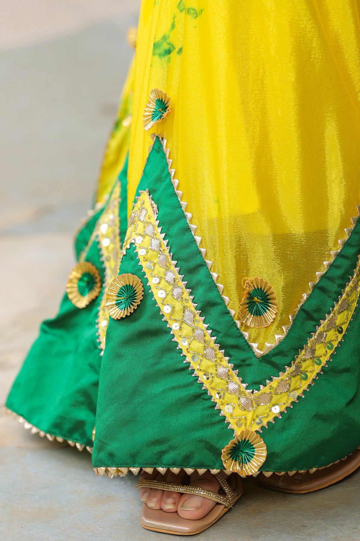 Golden Fizz Yellow Chinon Lehenga Set