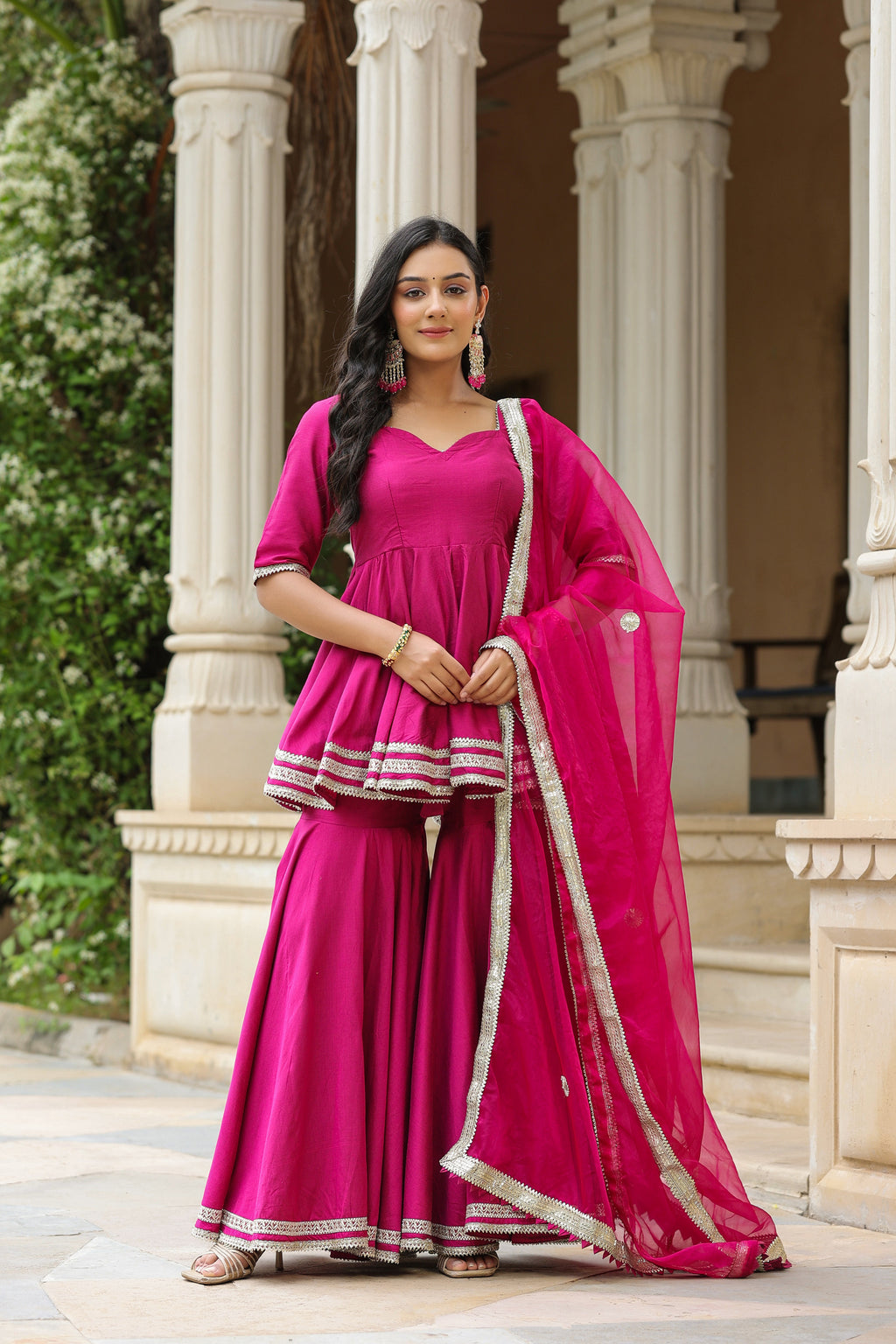 Disco Pink Cotton Silk Sharara Set