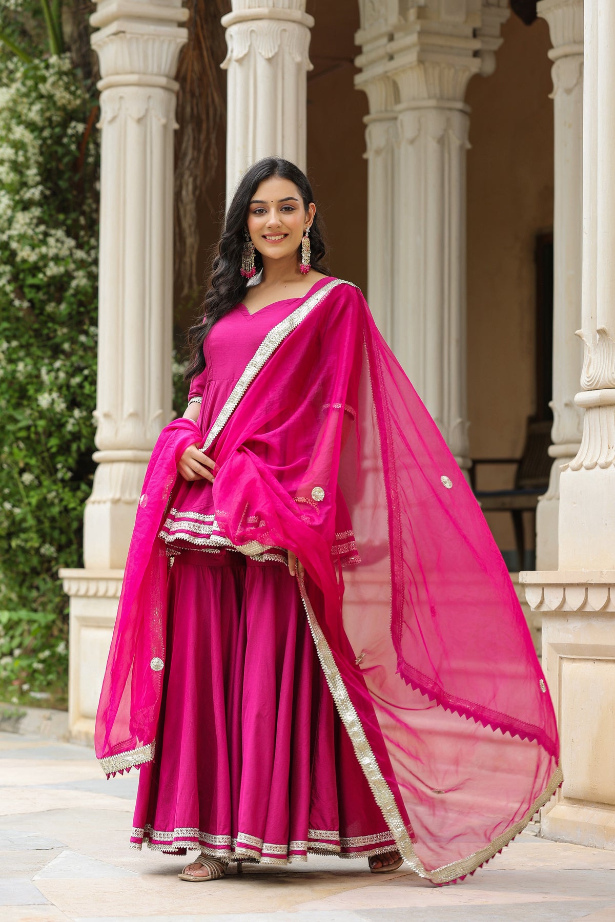 Disco Pink Cotton Silk Sharara Set