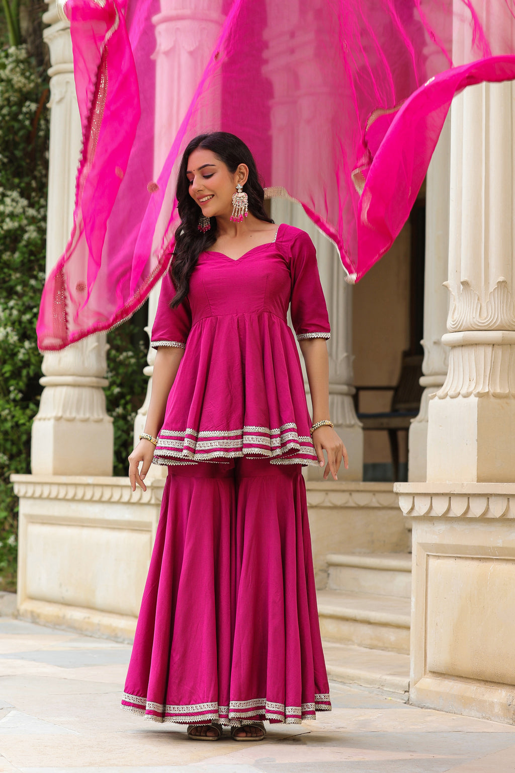Disco Pink Cotton Silk Sharara Set