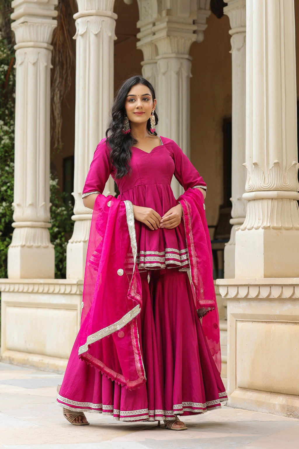 Disco Pink Cotton Silk Sharara Set