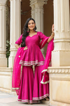 Disco Pink Cotton Silk Sharara Set