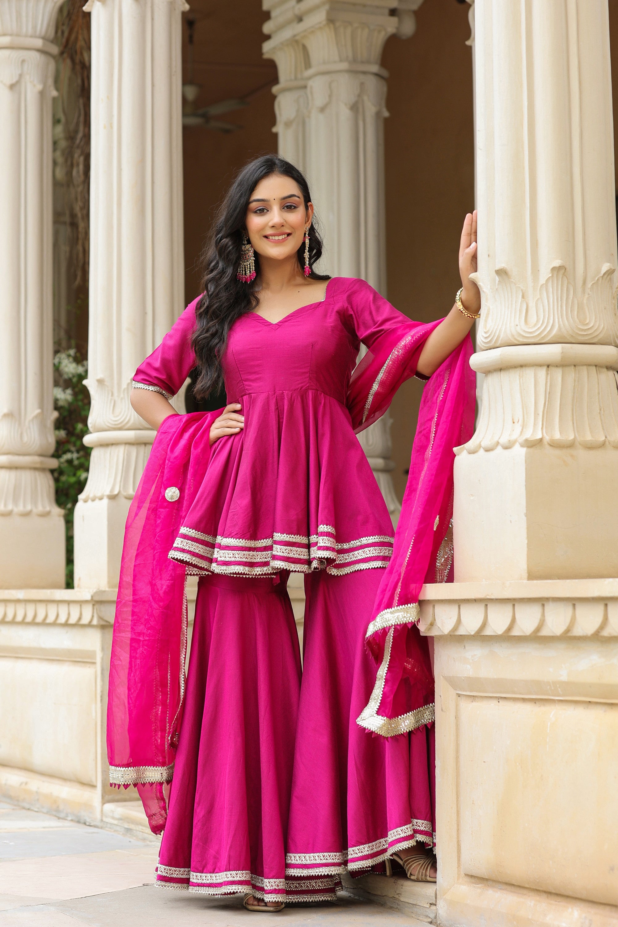 Disco Pink Cotton Silk Sharara Set