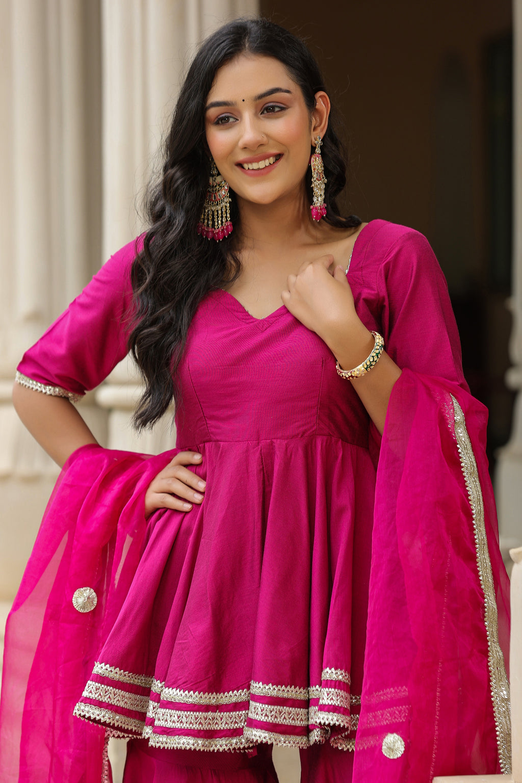 Disco Pink Cotton Silk Sharara Set