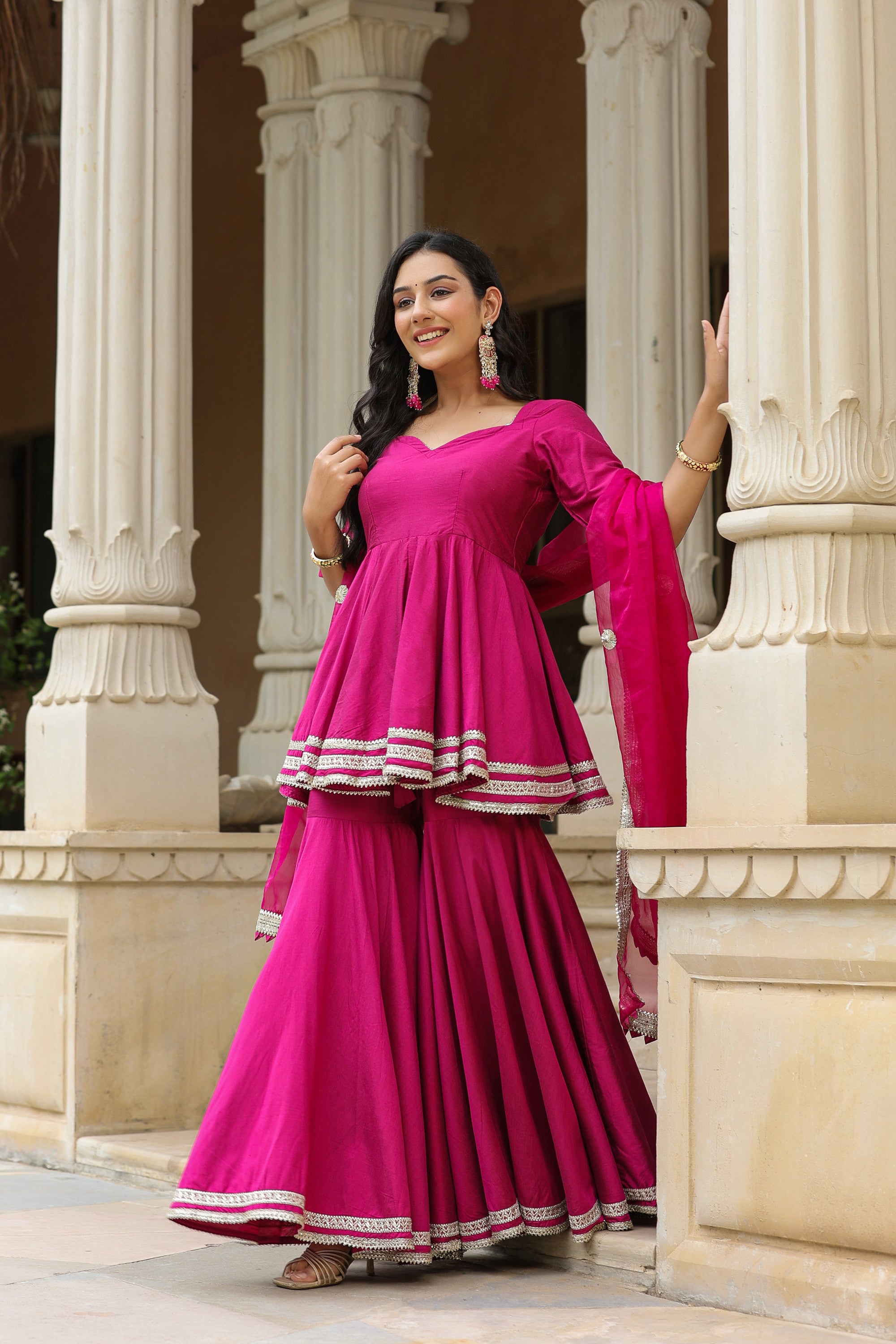 Disco Pink Cotton Silk Sharara Set