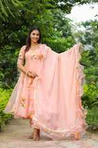 Cinderella Blue Hand Print Organza Anarkali Suit Set
