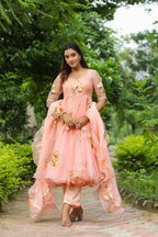 Cinderella Blue Hand Print Organza Anarkali Suit Set