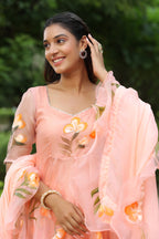 Cinderella Blue Hand Print Organza Anarkali Suit Set