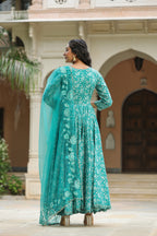 Pelorous Blue Cotton Anarkali Suit Set