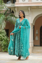 Pelorous Blue Cotton Anarkali Suit Set