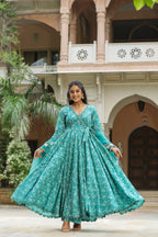Pelorous Blue Cotton Anarkali Suit Set