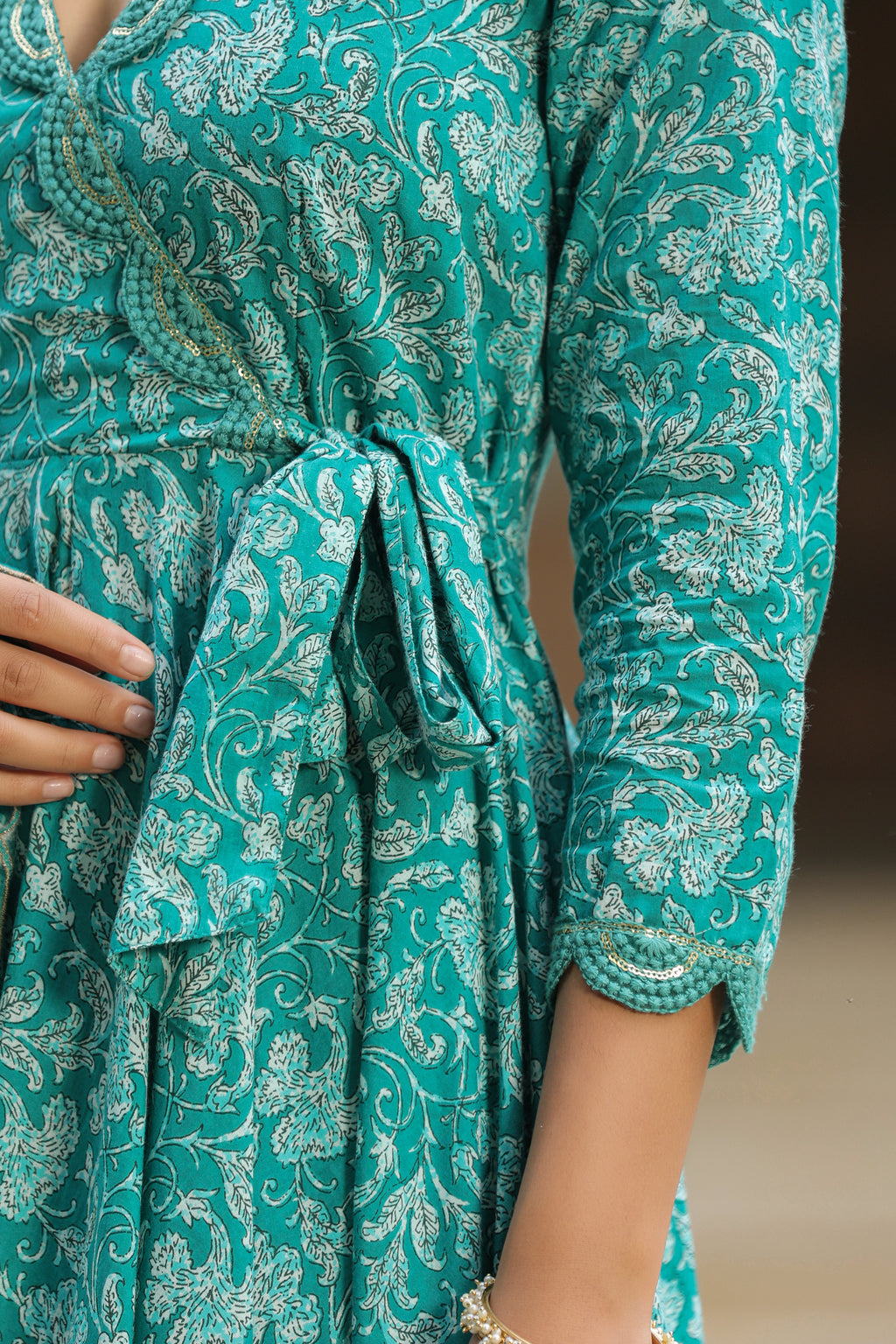 Pelorous Blue Cotton Anarkali Suit Set