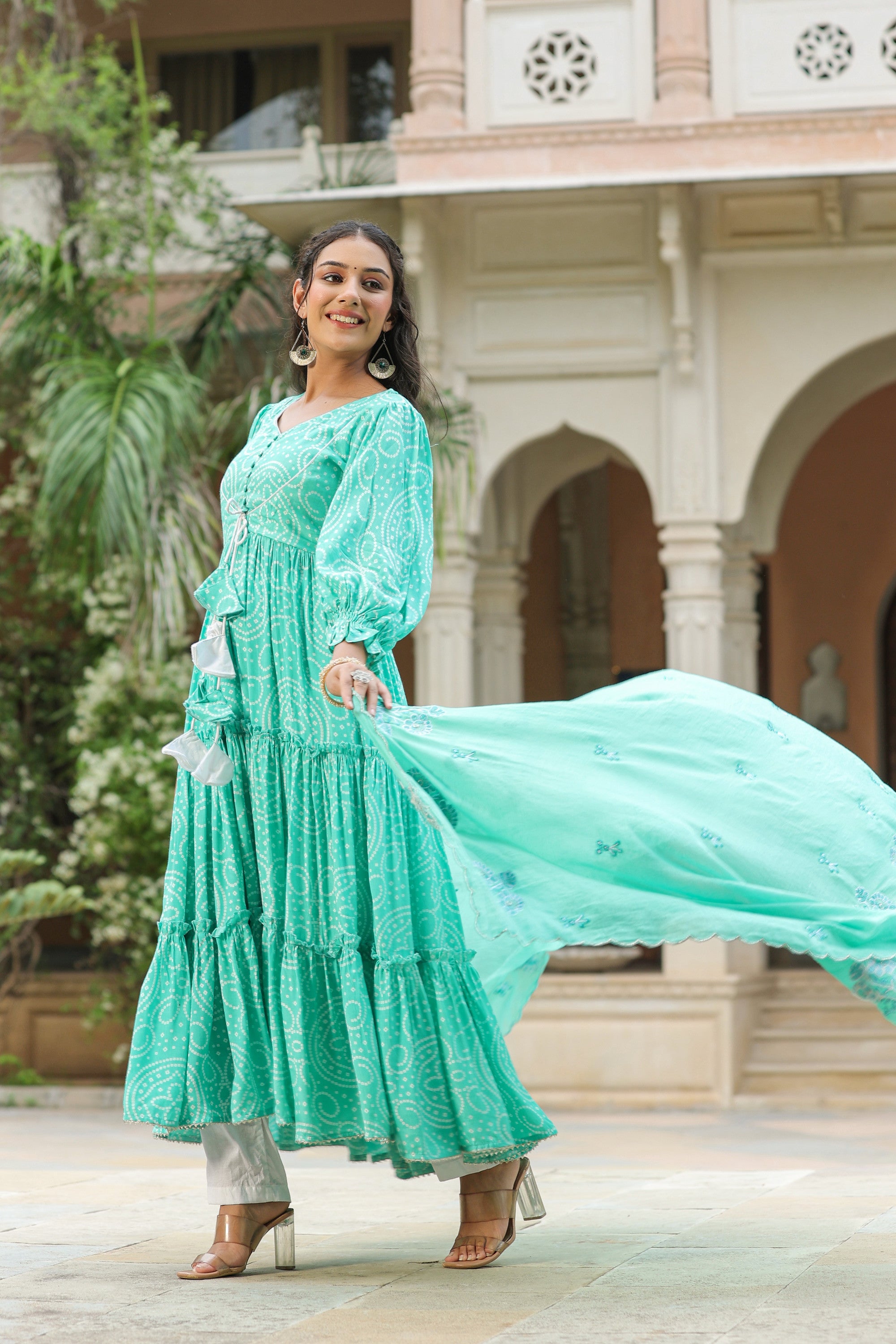 Viking Sky Blue Slik Anarkali Suit Set