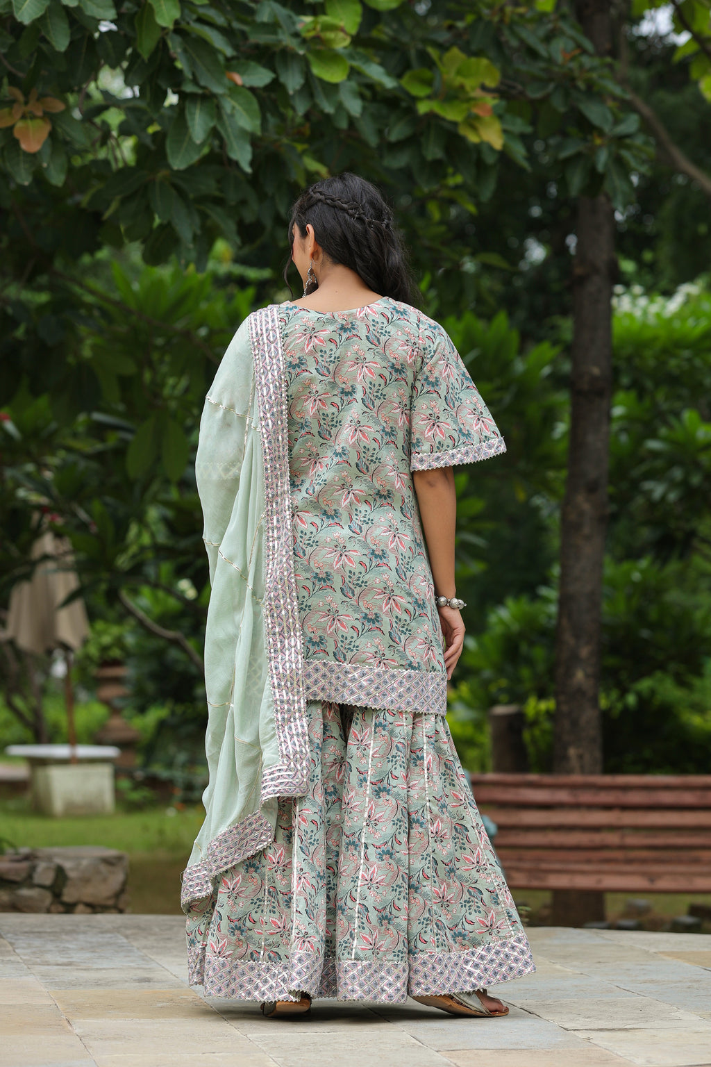 Conch Grey Cotton Printed Sharara Set