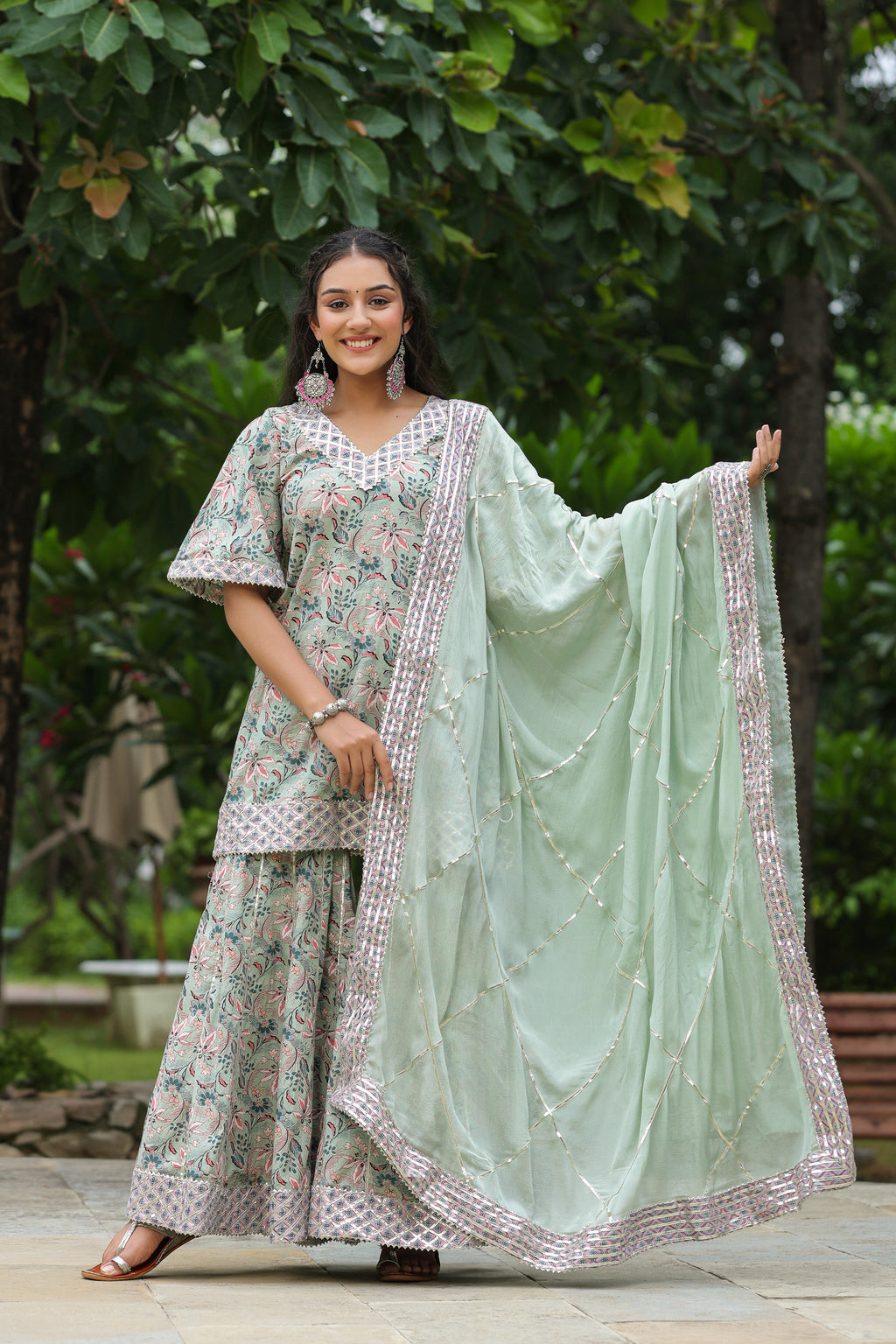 Conch Grey Cotton Printed Sharara Set