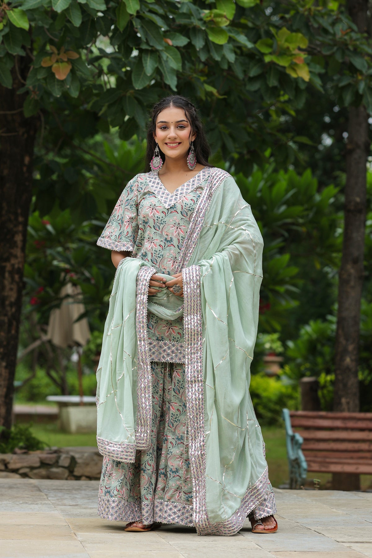 Conch Grey Cotton Printed Sharara Set