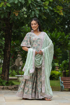 Conch Grey Cotton Printed Sharara Set