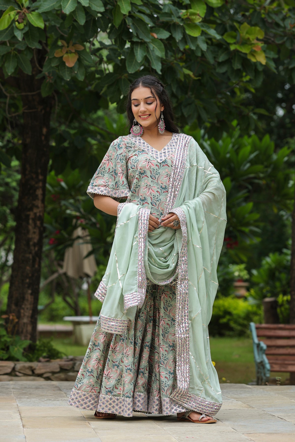 Conch Grey Cotton Printed Sharara Set