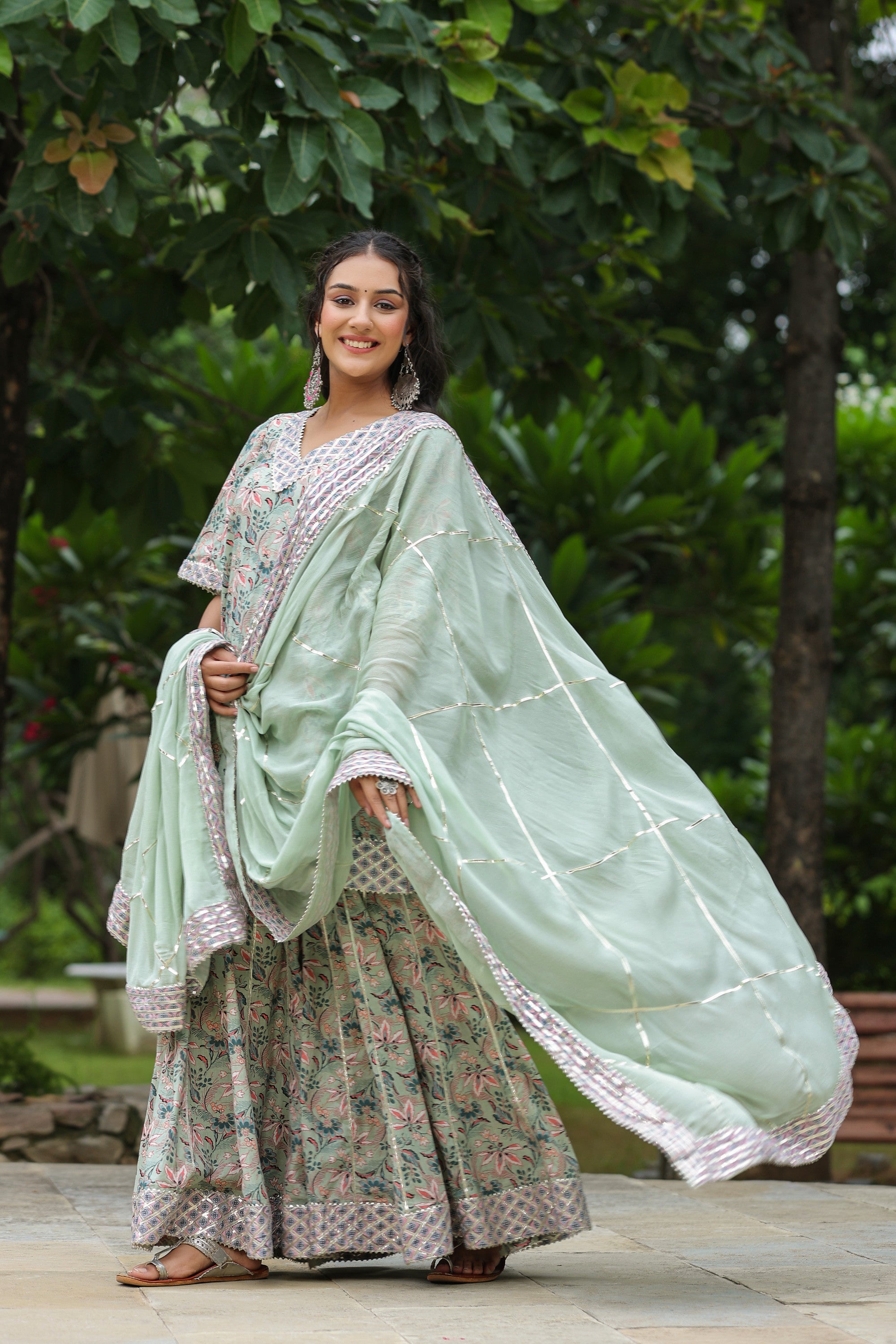 Conch Grey Cotton Printed Sharara Set