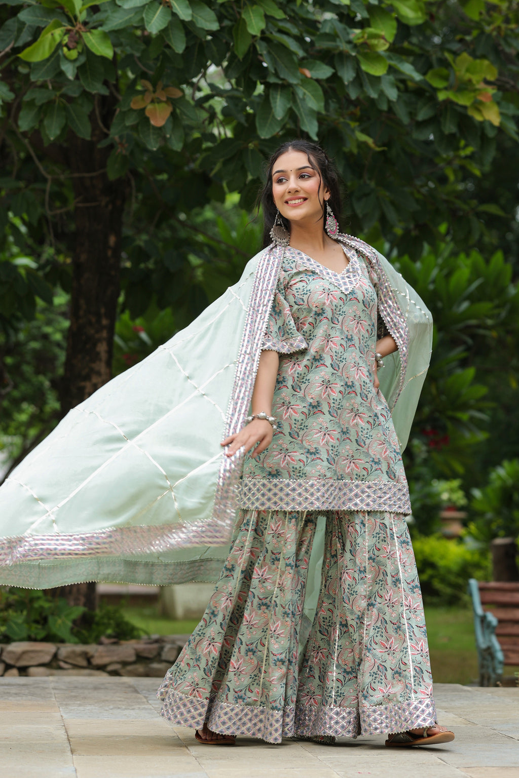 Conch Grey Cotton Printed Sharara Set
