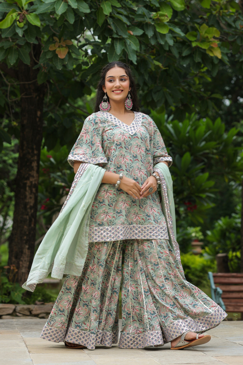 Conch Grey Cotton Printed Sharara Set