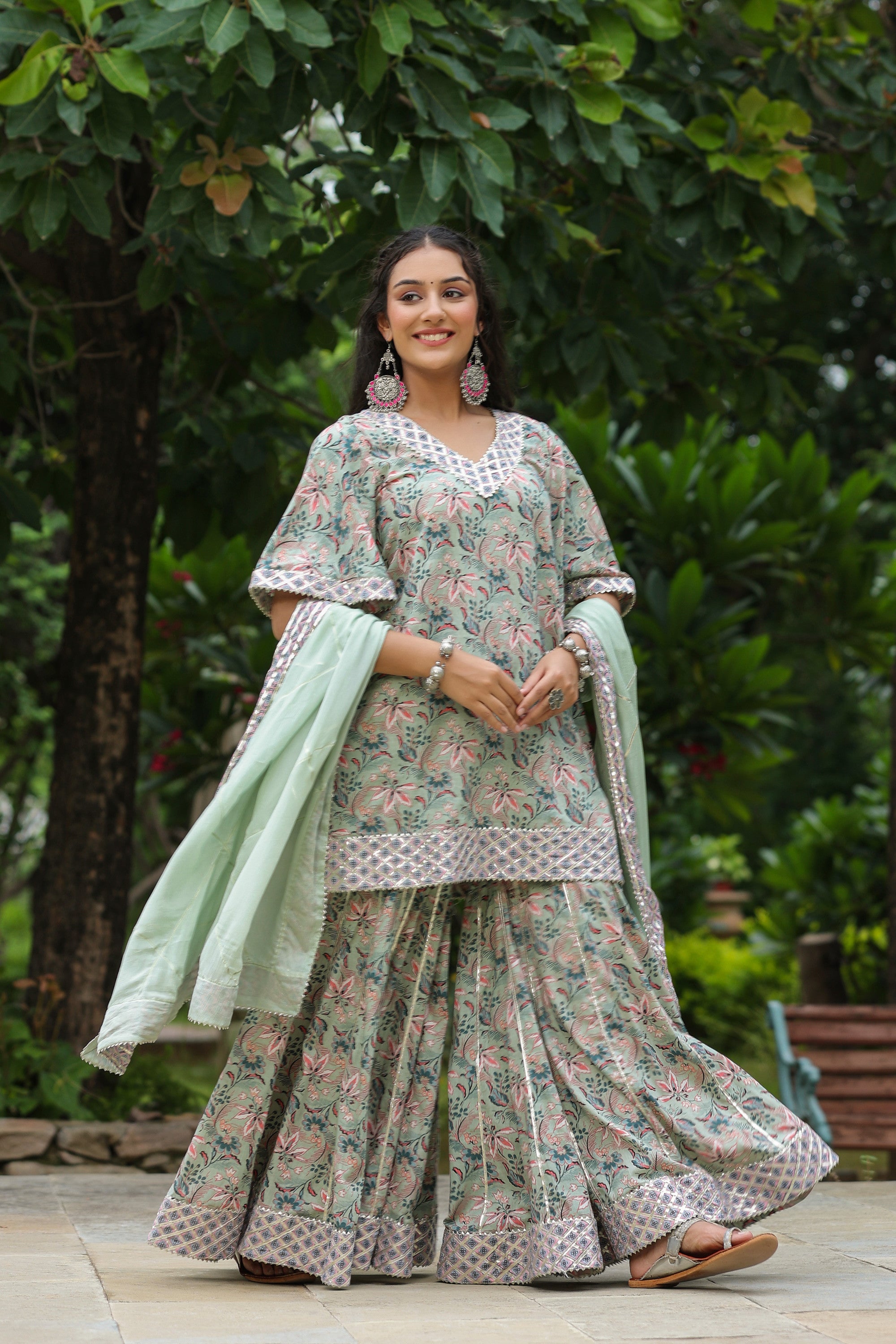 Conch Grey Cotton Printed Sharara Set