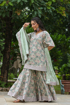 Conch Grey Cotton Printed Sharara Set
