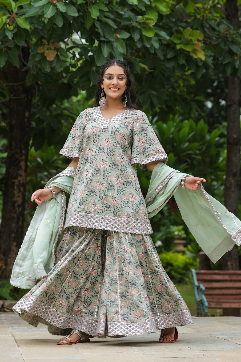 Conch Grey Cotton Printed Sharara Set