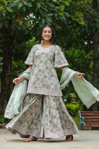 Conch Grey Cotton Printed Sharara Set