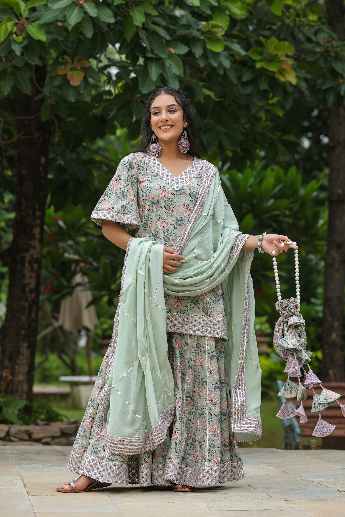Conch Grey Cotton Printed Sharara Set