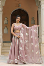 Thatch Pink Gota Lace Work Natural Creape  Lehenga Set