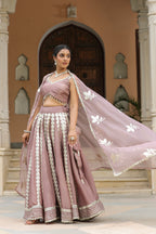 Thatch Pink Gota Lace Work Natural Creape  Lehenga Set
