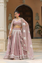 Thatch Pink Gota Lace Work Natural Creape  Lehenga Set