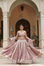 Thatch Pink Gota Lace Work Natural Creape  Lehenga Set