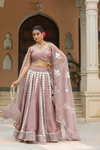 Thatch Pink Gota Lace Work Natural Creape  Lehenga Set