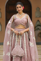 Thatch Pink Gota Lace Work Natural Creape  Lehenga Set